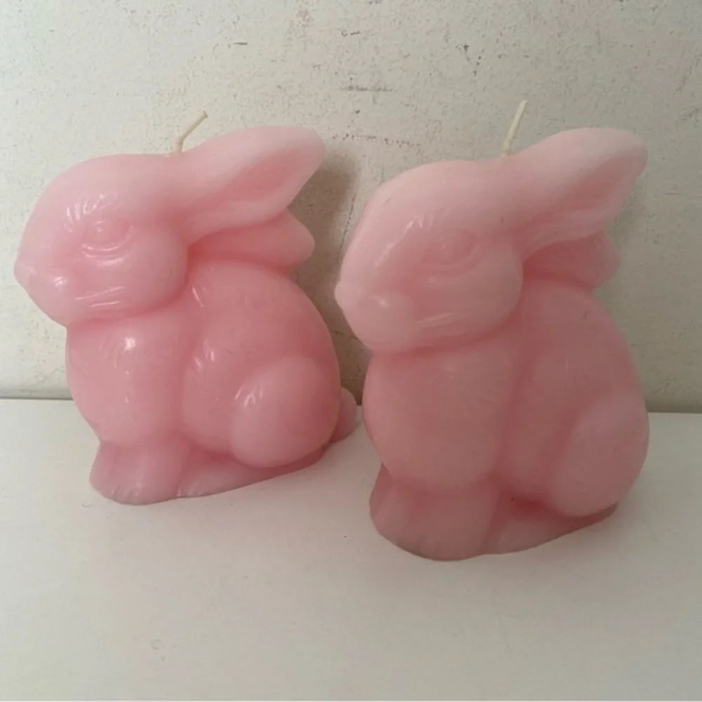 PIER 1 Pink Easter Bunny Rabbit Wax Candles Set of 2